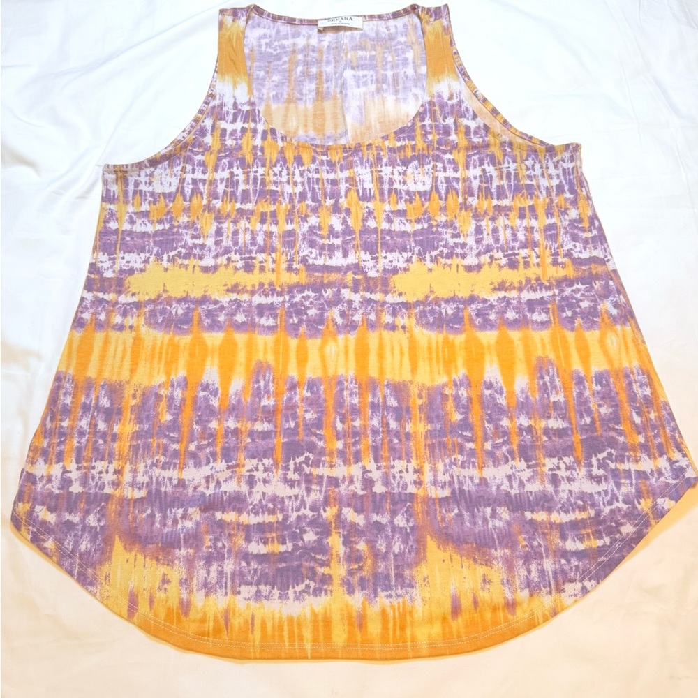 ZENANA Purple & Yellow Tie-Dye Tank Top - Size L